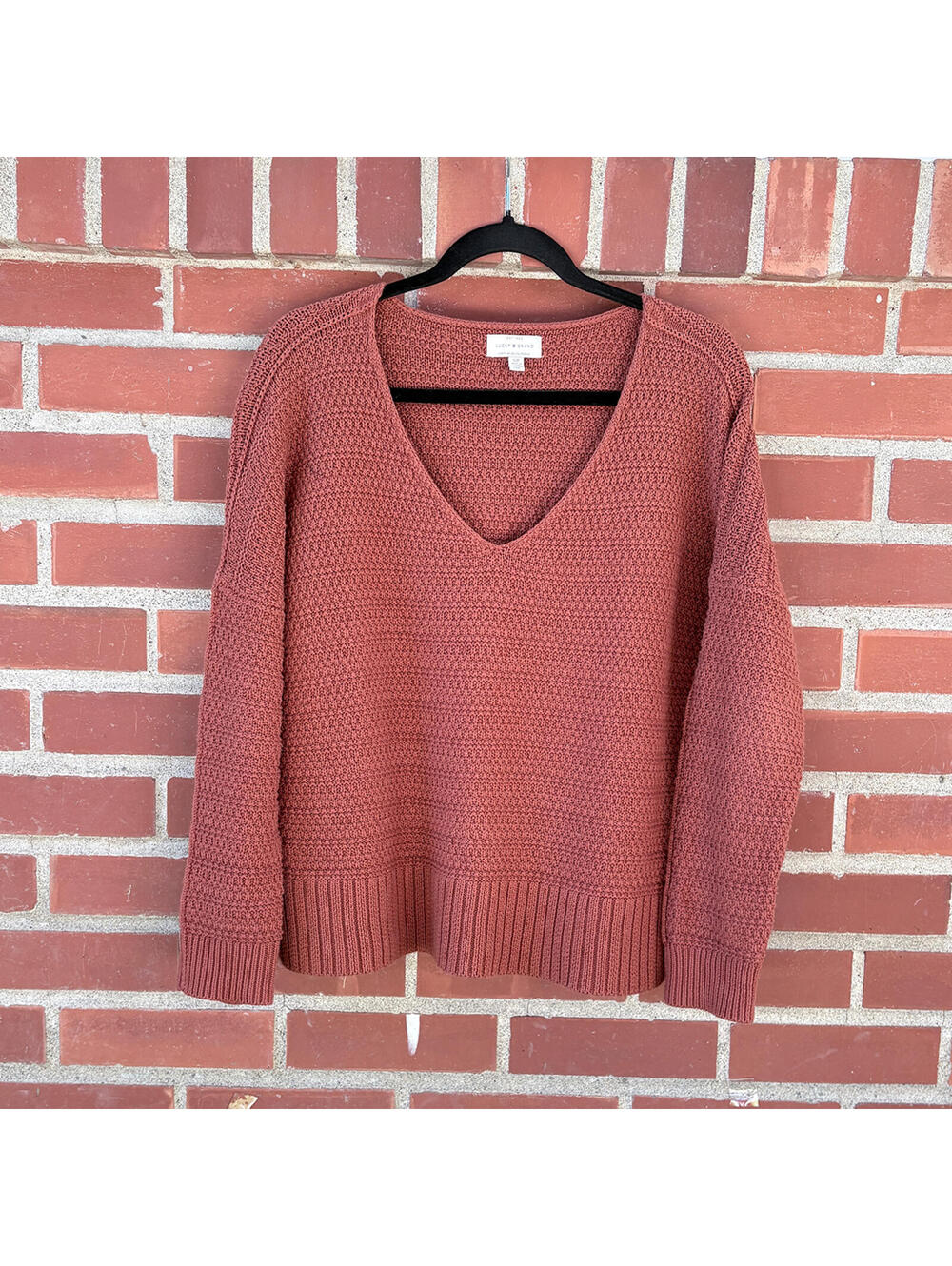 Lucky Brand Textured V-Neck Sweater in Rust